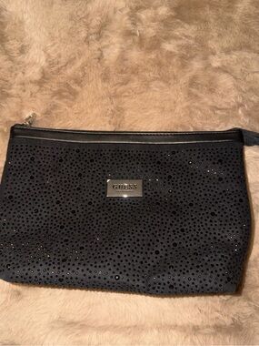 GUESS Black Rhinestone Cosmetic Pouch